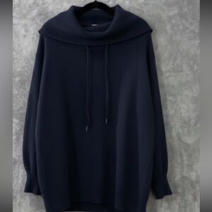 Women’s Navy Sweater with Cowl Neck - wool